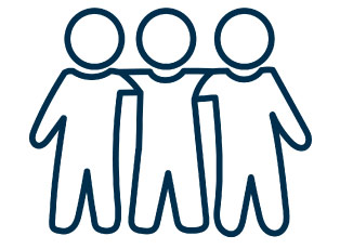 Icon image of three children hugging in navy blue.