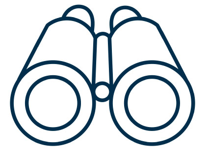 Icon image of binoculars in navy blue.