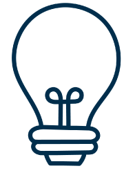 Icon of a light bulb in navy blue.