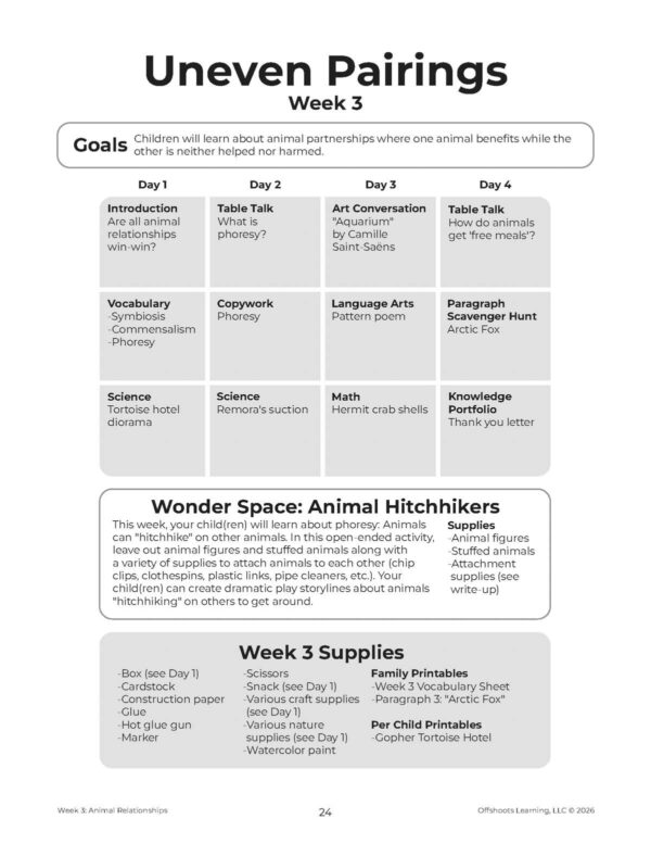 Animal Relationships Week grid Animal Relationships Week grid