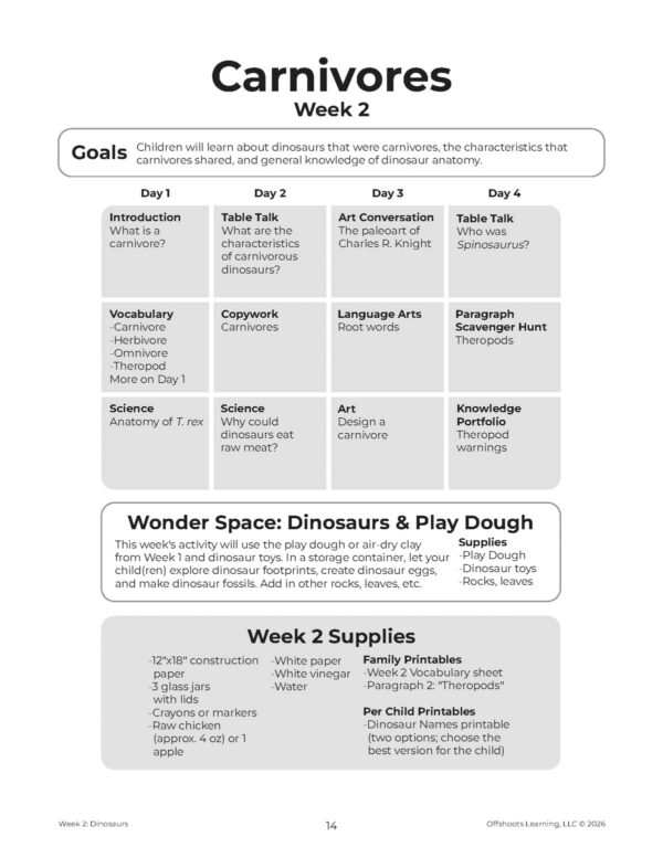 Dinosaurs Week grid Dinosaurs Week grid