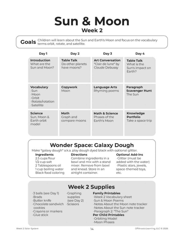 Solar System Week Grid Solar System Week Grid