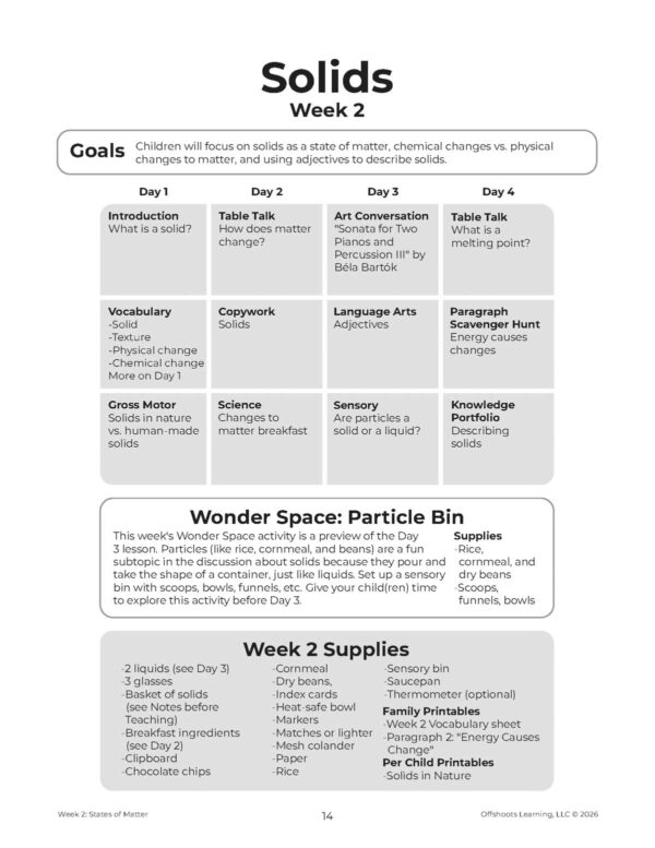 States of Matter Week Grid States of Matter Week Grid